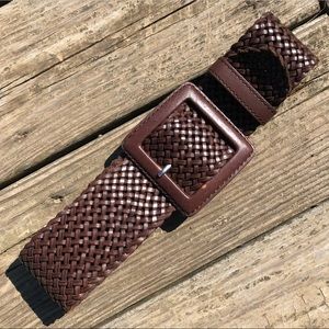 Banana Republic Woven Leather Wide Belt Dark Brown Size Small